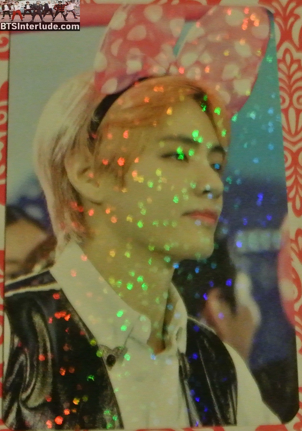 BTS PHOTOCARD FANSITE V KIM TAEHYUNG 김태형 GLITTER 2 SIDED V EYE CHECKED JACKET MINNIE MOUSE EARS PHOTO CARD