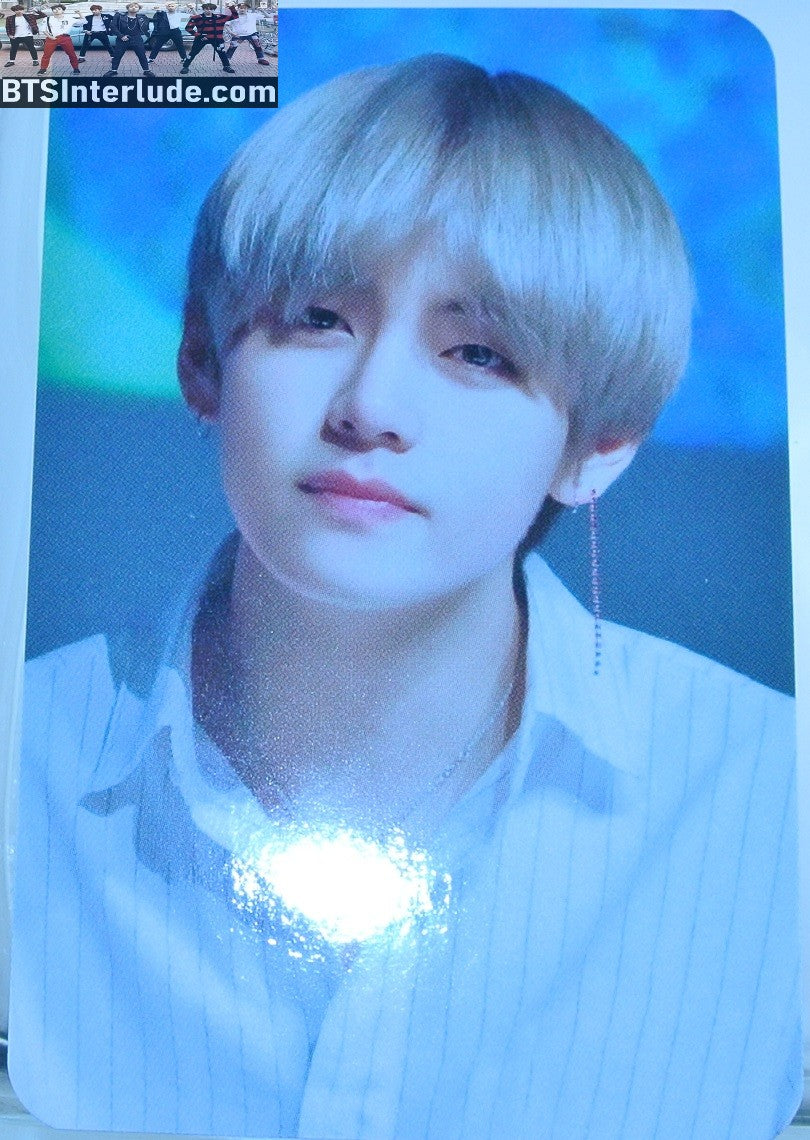 BTS PHOTOCARD FANSITE V KIM TAEHYUNG 김태형 BLOND HAIR WHITE STRIPED SHIRT FANSIGN NUNA V FANSITE VREATHTAKING PHOTO CARD