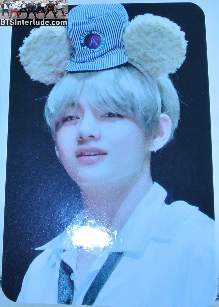 BTS PHOTOCARD FANSITE V KIM TAEHYUNG 김태형 BLOND HAIR FANSIGN DISNEY RAILWAY HAT FURRY BEAR EARS HEADBAND NUNA V FANSITE VREATHTAKING PHOTO CARD