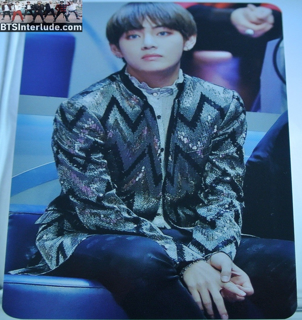 BTS PHOTOCARD FANSITE V KIM TAEHYUNG 김태형 GOLD BLACK SEQUIN JACKET VELICITAS FANSITE ONE OF A KIND PHOTO CARD