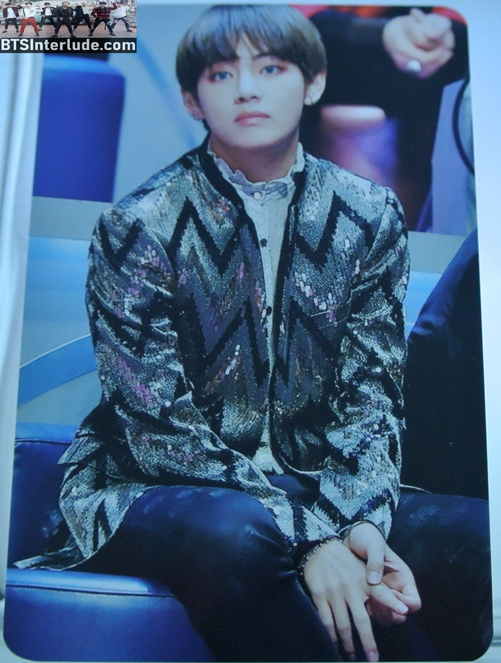 BTS PHOTOCARD FANSITE V KIM TAEHYUNG 김태형 GOLD BLACK SEQUIN JACKET VELICITAS FANSITE ONE OF A KIND PHOTO CARD
