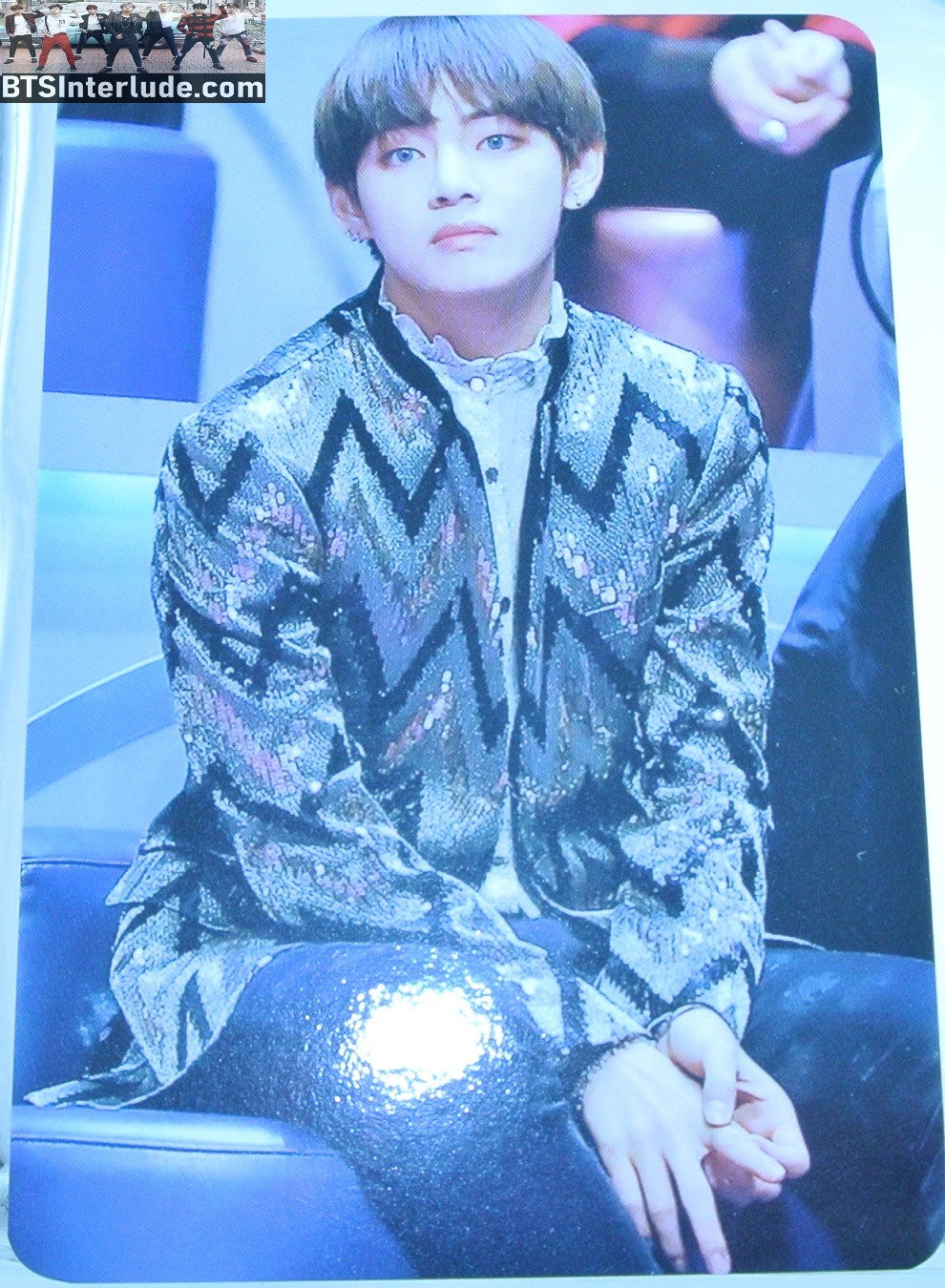 BTS PHOTOCARD FANSITE V KIM TAEHYUNG 김태형 GOLD BLACK SEQUIN JACKET VELICITAS FANSITE ONE OF A KIND PHOTO CARD