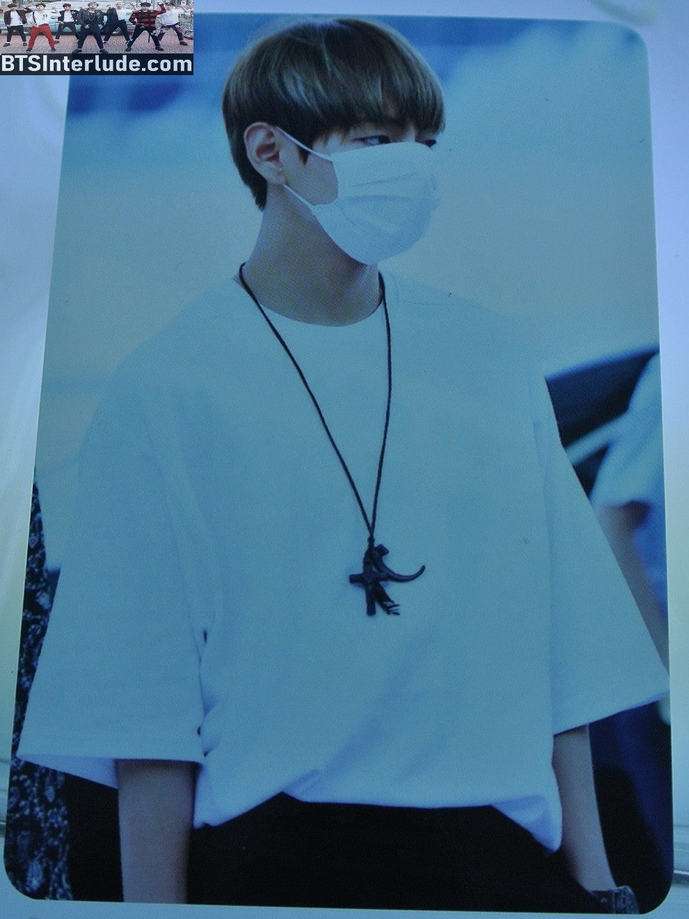 BTS PHOTOCARD FANSITE V KIM TAEHYUNG 김태형 WHITE SHIRT WHITE MASK VELICITAS FANSITE ONE OF A KIND PHOTO CARD