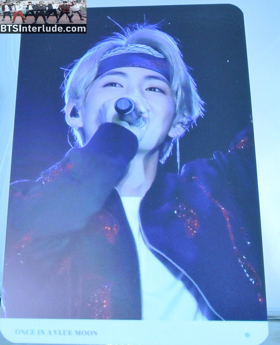 BTS PHOTOCARD FANSITE V KIM TAEHYUNG 김태형 BLOND HAIR RED BLACK SEQUIN JACKET BLACK HEADBAND BANDANA VIA FANSITE ONCE IN A VLUE MOON PHOTO CARD