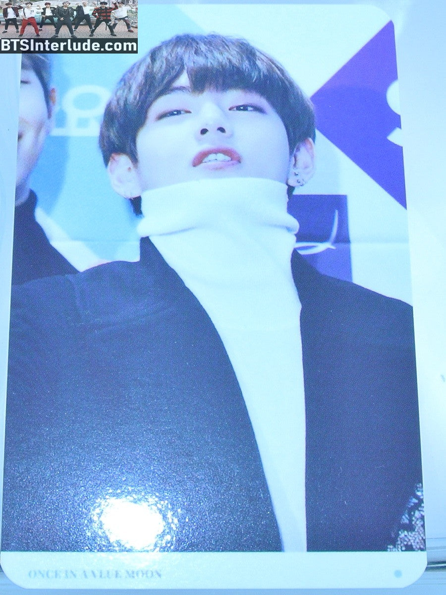 BTS PHOTOCARD FANSITE V KIM TAEHYUNG 김태형 WHITE TURTLENECK BLACK JACKET VIA FANSITE ONCE IN A VLUE MOON PHOTO CARD