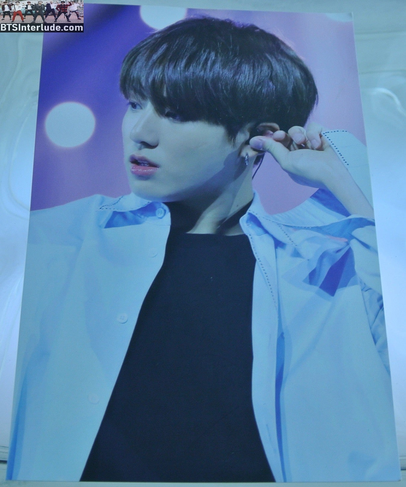 BTS PHOTO FANSITE JEON JUNGKOOK 전정국 FANSIGN BLUE SHIRT OVER BLACK SHIRT 4" X 6"