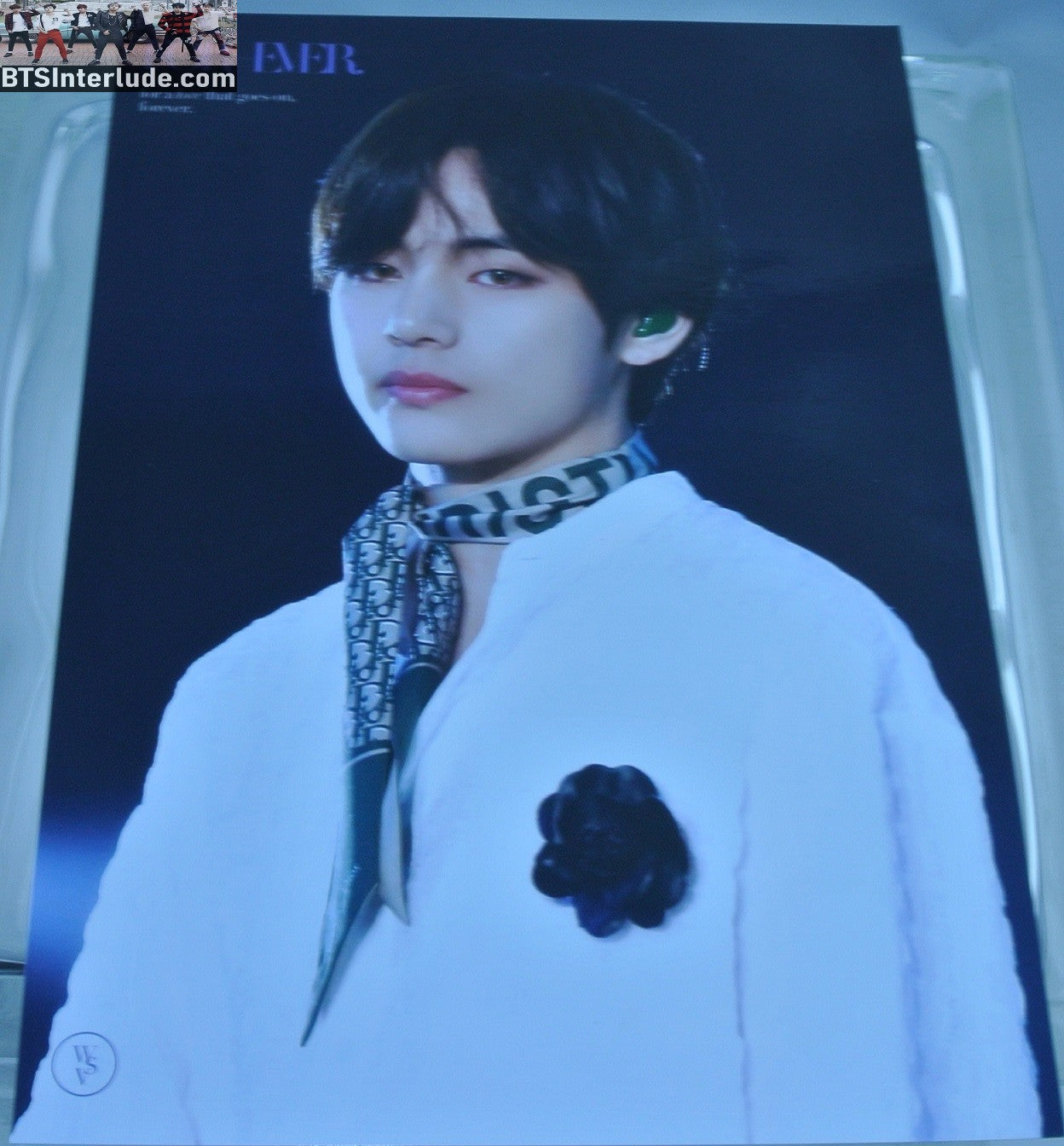 BTS PHOTO FANSITE V KIM TAEHYUNG 김태형 WHITE JACKET DIOR SCARF WINTER STRAWVERRY FANSITE