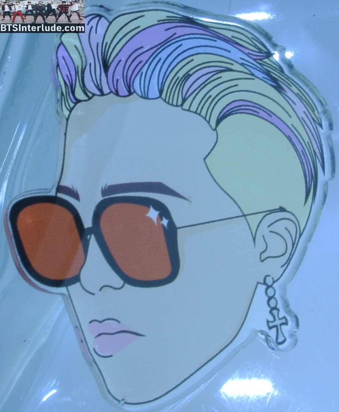 BTS PIN ACRYLIC PARK JIMIN 박지민 CLEAR BUTTER RAINBOW HAIR SUNGLASSES BADGE BUTTON