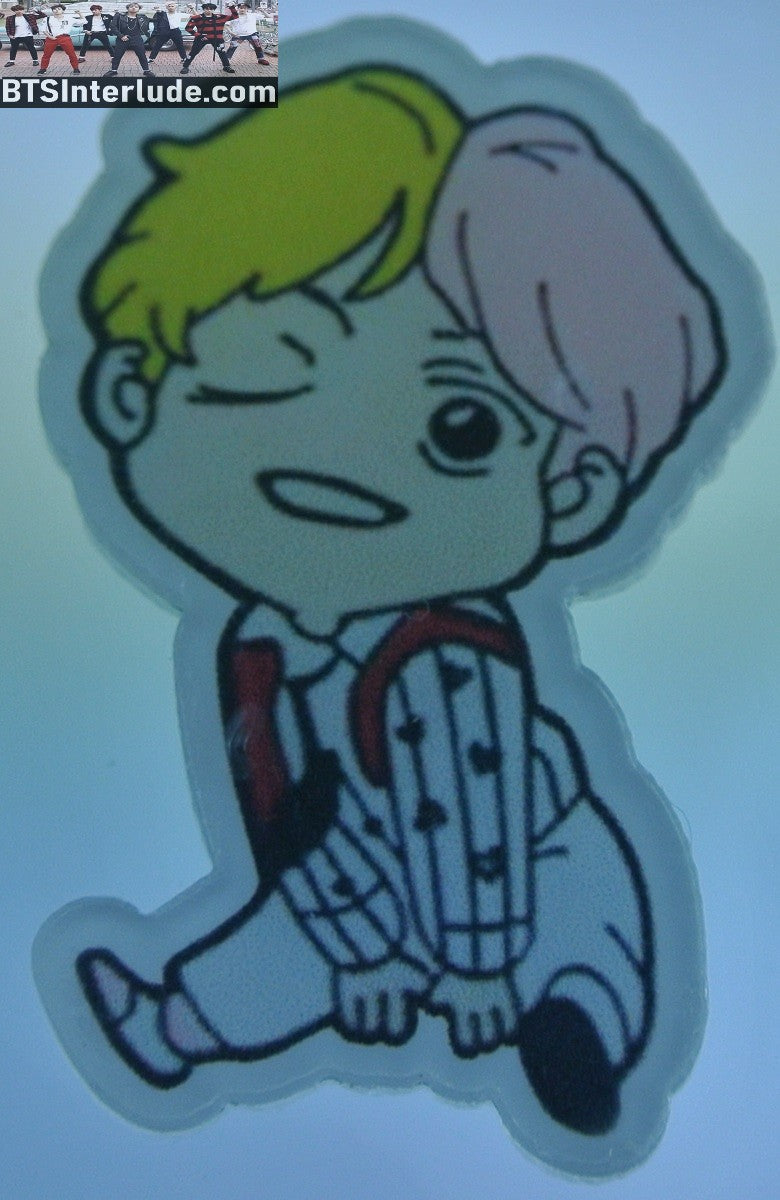 BTS PIN ACRYLIC V KIM TAEHYUNG 김태형 CHIBI IDOL PINK BLOND HAIR BADGE BUTTON