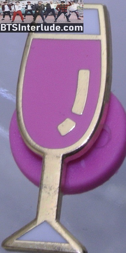 BTS PIN ENAMEL BT21 GOLD WINE GLASS PINK OFFICIAL COOKY TATA CHIMMY KOYA MANG SHOOKY RJ BADGE BUTTON