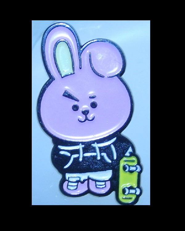 BTS PIN ENAMEL BT21 GUNMETAL COOKY SKATEBOARD JEON JUNGKOOK OFFICIAL MERCHANDISE BADGE BUTTON