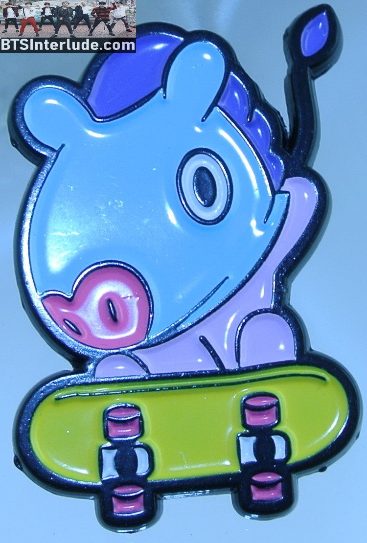 BTS PIN ENAMEL BT21 GUNMETAL MANG SKATEBOARD J-HOPE OFFICIAL JUNG HOSEOK BADGE BUTTON