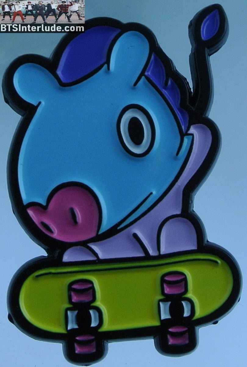 BTS PIN ENAMEL BT21 GUNMETAL MANG SKATEBOARD J-HOPE OFFICIAL JUNG HOSEOK BADGE BUTTON