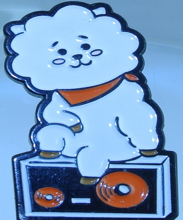 BTS PIN ENAMEL BT21 GUNMETAL RJ JIN KIM SEOKJIN 김석진 RJ ON BOOMBOX OFFICIAL BADGE BUTTON