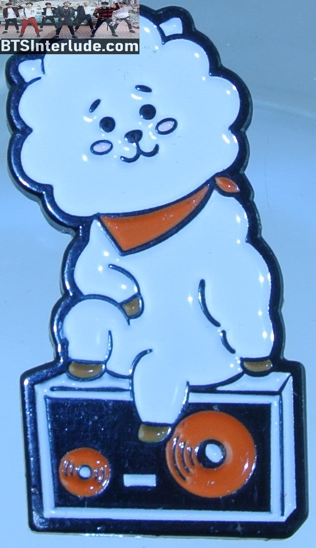 BTS PIN ENAMEL BT21 GUNMETAL RJ JIN KIM SEOKJIN 김석진 RJ ON BOOMBOX OFFICIAL BADGE BUTTON