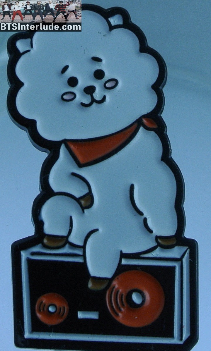 BTS PIN ENAMEL BT21 GUNMETAL RJ JIN KIM SEOKJIN 김석진 RJ ON BOOMBOX OFFICIAL BADGE BUTTON