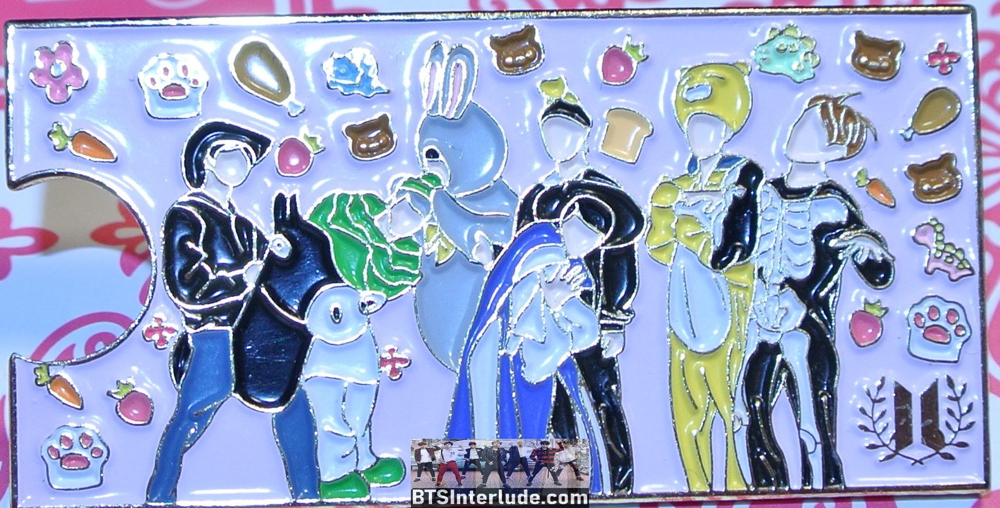 BTS PIN ENAMEL GOLD GROUP 4TH MUSTER COSTUMES PINK CONFETTI BACKGROUND JUNGKOOK V JIMIN RM J-HOPE SUGA JIN BADGE BUTTON