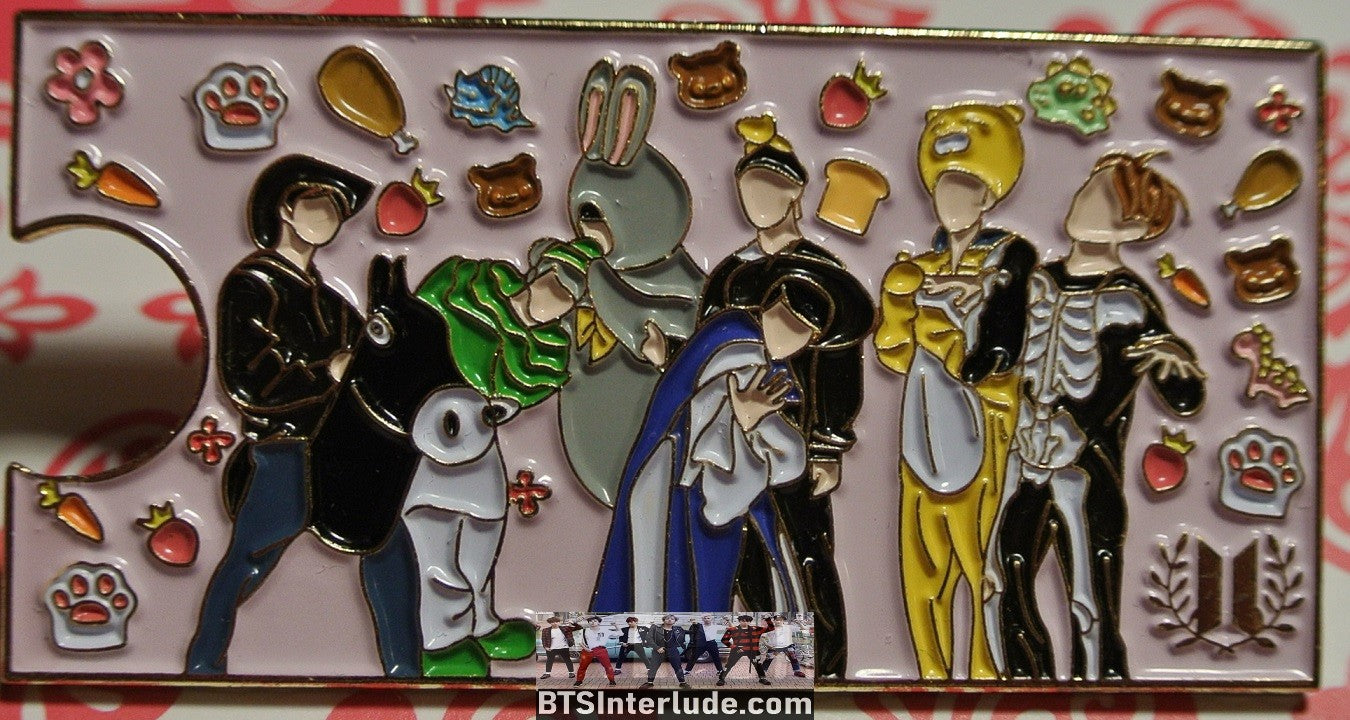 BTS PIN ENAMEL GOLD GROUP 4TH MUSTER COSTUMES PINK CONFETTI BACKGROUND JUNGKOOK V JIMIN RM J-HOPE SUGA JIN BADGE BUTTON