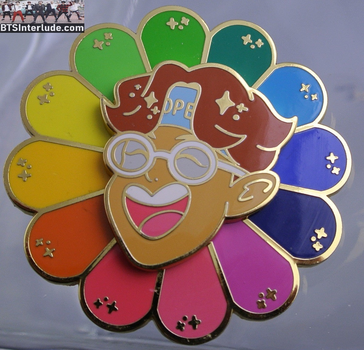BTS PIN ENAMEL GOLD J-HOPE JUNG HOSEOK 정호석 HOPE WORLD RAINBOW FLOWER SPINNER BADGE BUTTON