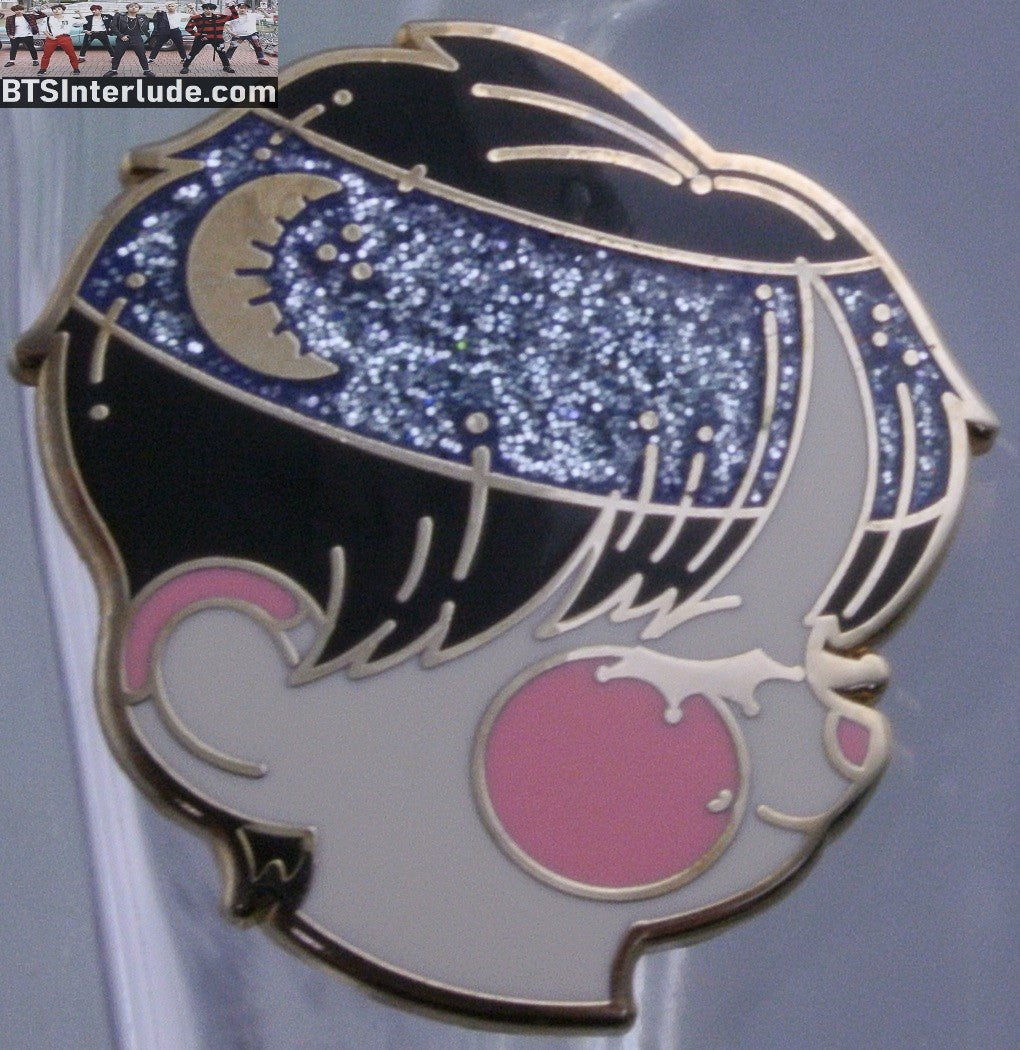 BTS PIN ENAMEL GOLD PARK JIMIIN 박지민 CHIBI BLUE HEADBAND HALF MOON BLUE GLITTTER MINIATURE UNIVERSE PINS BADGE BUTTON