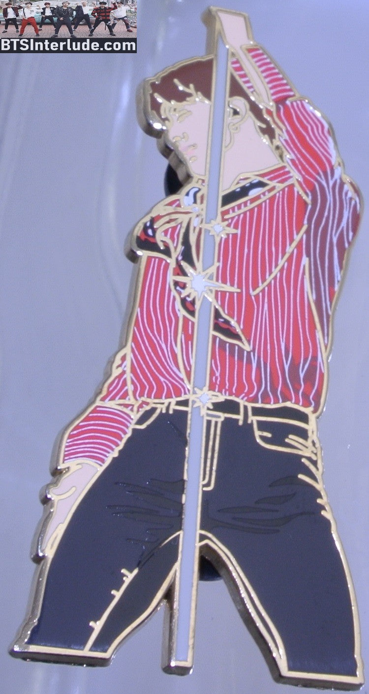 BTS PIN ENAMEL GOLD JEON JUNGKOOK 전정국 POLE DANCING RED STRIPED SHIRT BADGE BUTTON