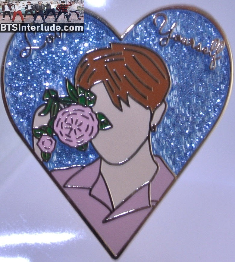 BTS PIN ENAMEL GOLD RM KIM NAMJOON 김남준 LOVE YOURSELF ANSWER BLUE GLITTER HEART BADGE BUTTON