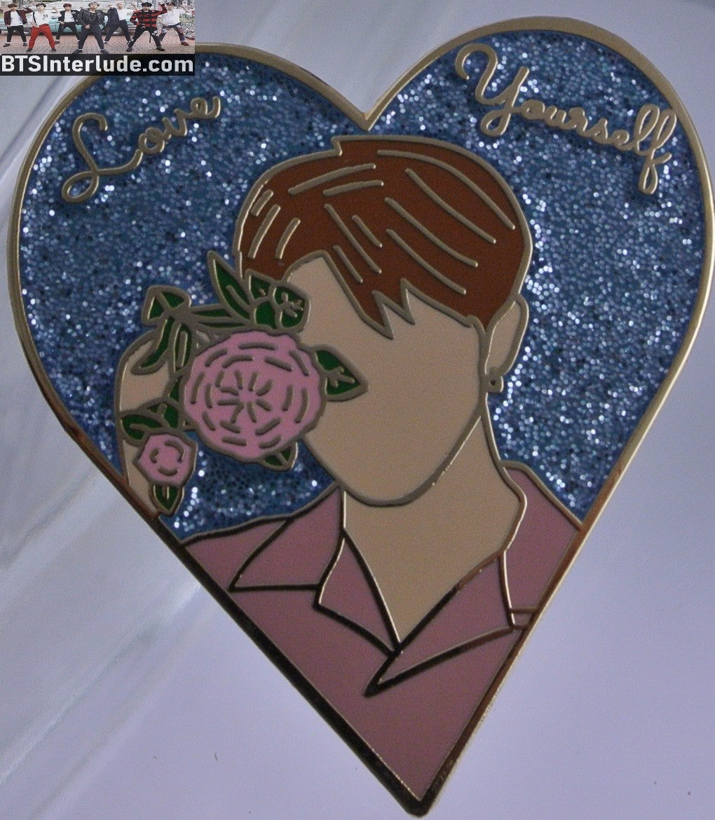 BTS PIN ENAMEL GOLD RM KIM NAMJOON 김남준 LOVE YOURSELF ANSWER BLUE GLITTER HEART BADGE BUTTON
