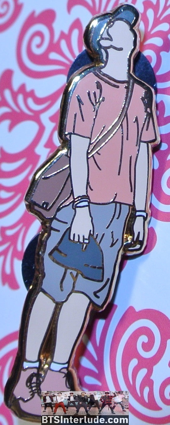 BTS PIN ENAMEL GOLD RM KIM NAMJOON 김남준 ORANGE SHIRT DENIM SHORTS BADGE BUTTON