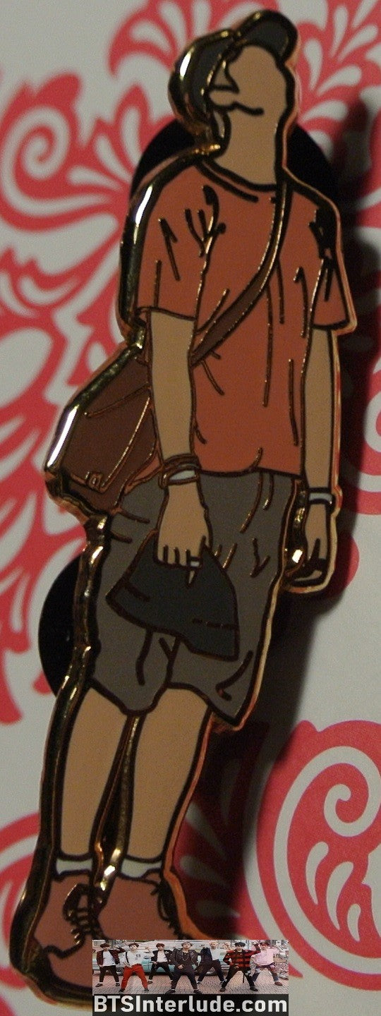 BTS PIN ENAMEL GOLD RM KIM NAMJOON 김남준 ORANGE SHIRT DENIM SHORTS BADGE BUTTON