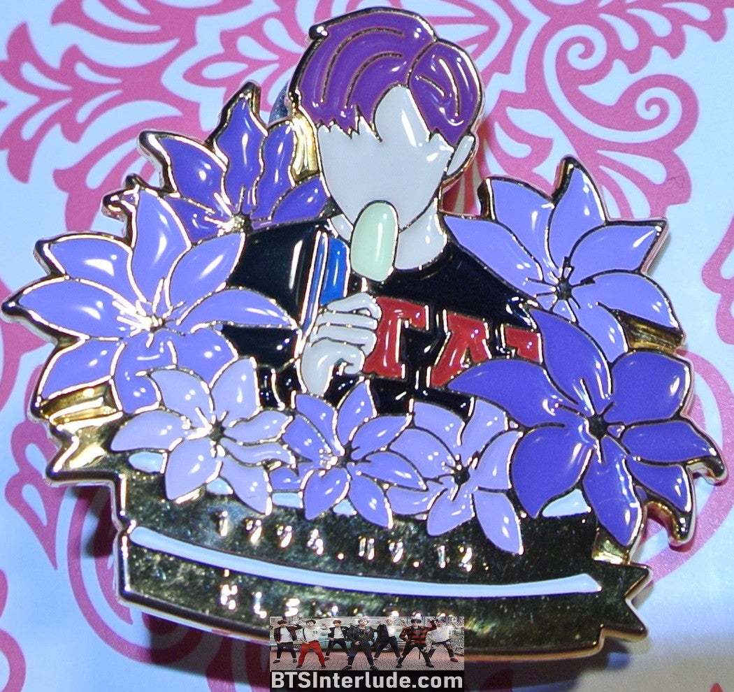 BTS PIN ENAMEL GOLD RM KIM NAMJOON 김남준 POPSICLE PURPLE FLOWERS BIRTHDAY BADGE BUTTON