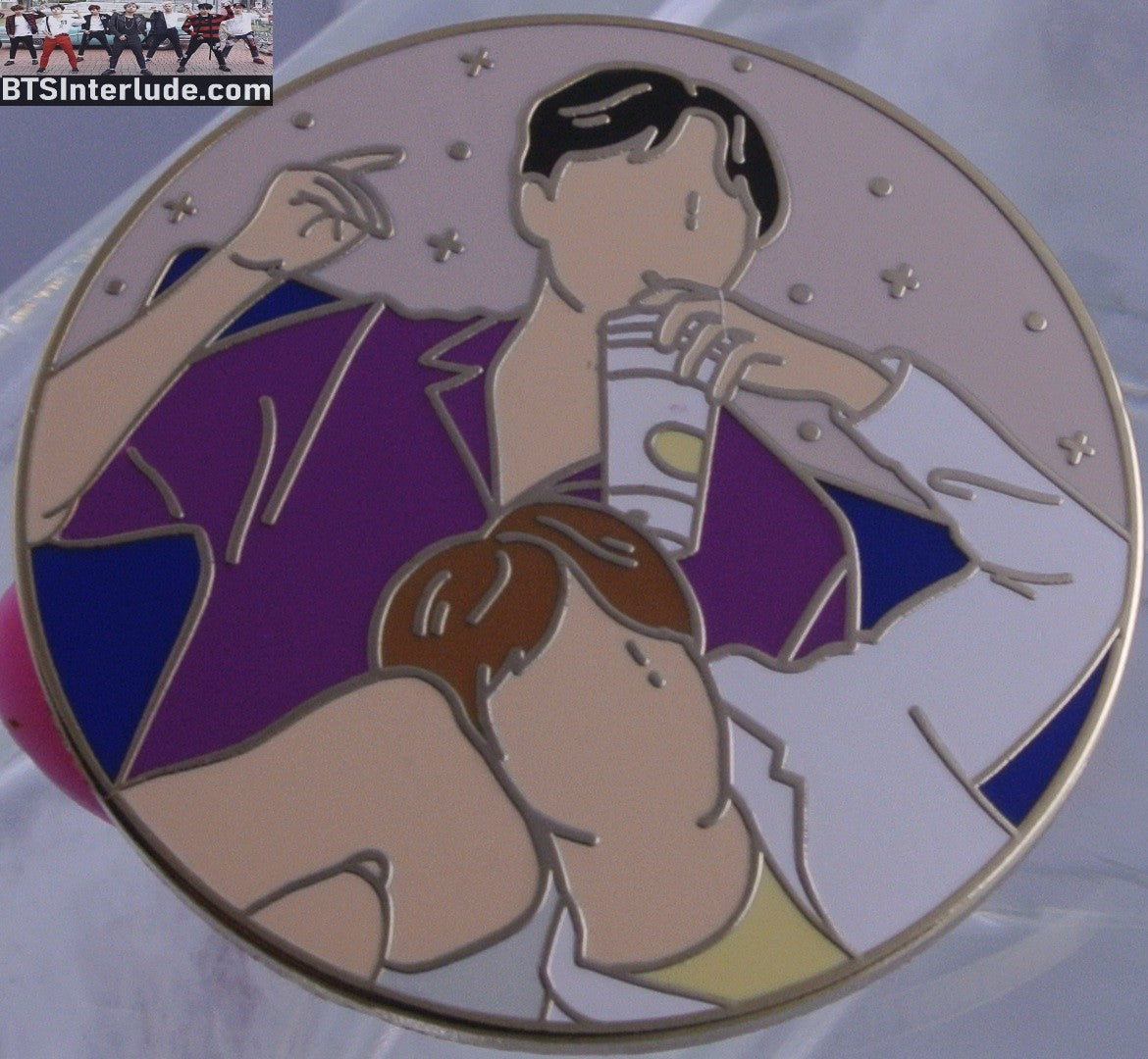 BTS PIN ENAMEL GOLD SUB-UNIT JEON JUNGKOOK JIN KIM SEOKJIN PINK ROUND MILKSHAKES BADGE BUTTON