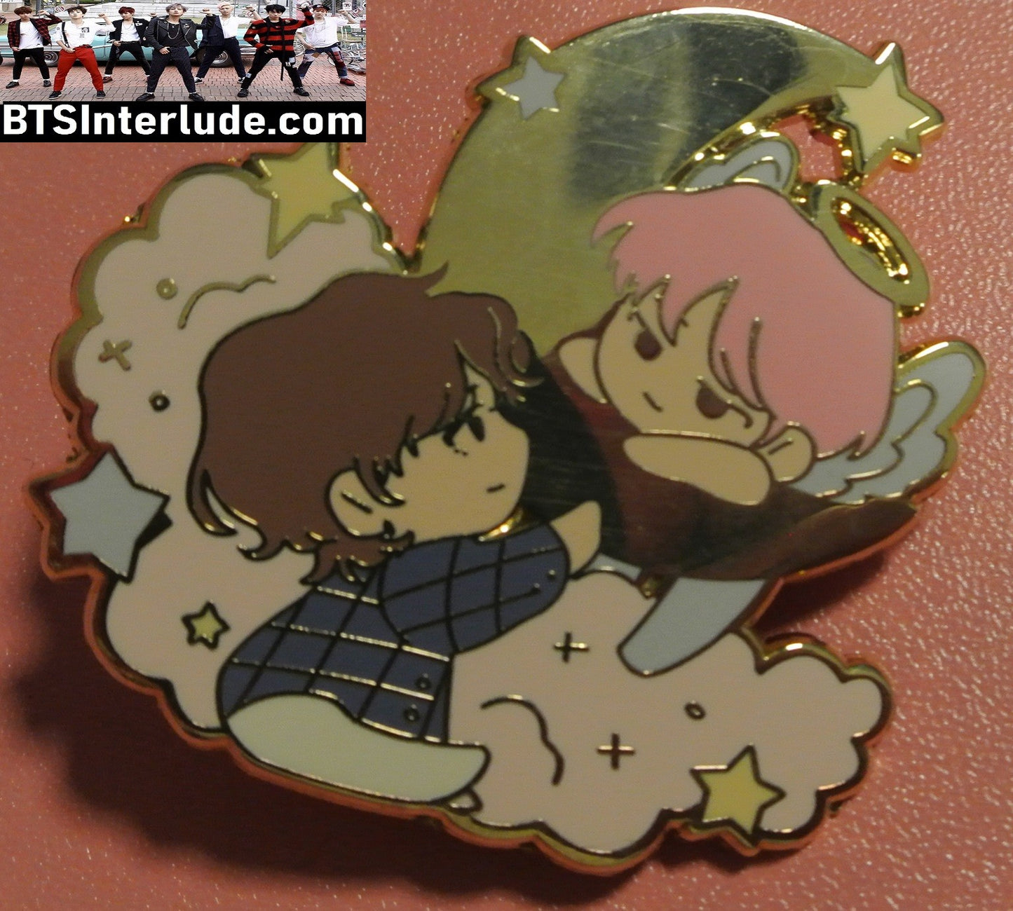 BTS PIN ENAMEL GOLD SUB-UNIT PARK JIMIN V KIM TAEHYUNG CHIBI CLOUDS MOON BADGE BUTTON