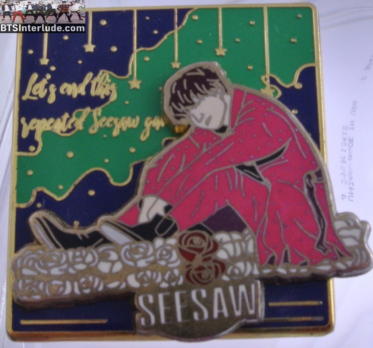 BTS PIN ENAMEL GOLD SUGA MIN YOONGI 민윤기 SLIDER ROCKER SEESAW LYRICS BADGE BUTTON