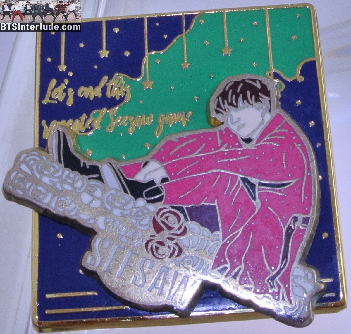 BTS PIN ENAMEL GOLD SUGA MIN YOONGI 민윤기 SLIDER ROCKER SEESAW LYRICS BADGE BUTTON
