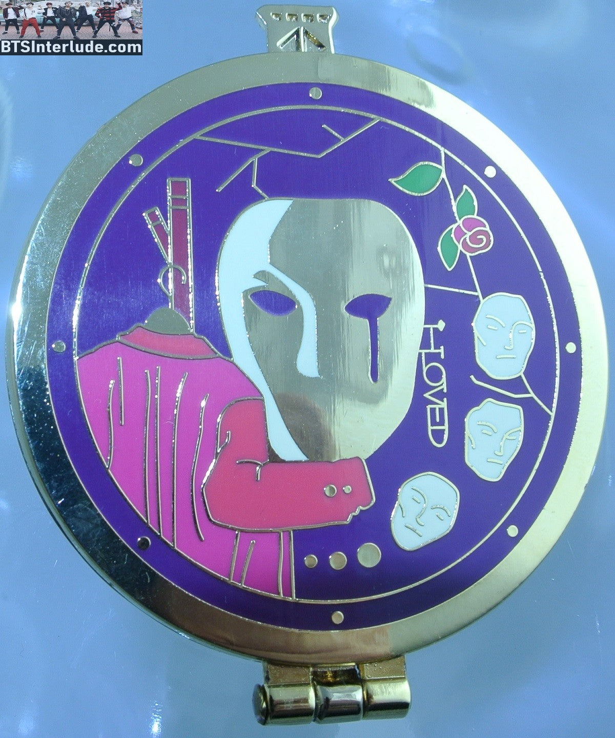 BTS PIN ENAMEL GOLD V KIM TAEHYUNG 김태형 SINGULARITY MASK POCKETWATCH OPENS ROSE BADGE BUTTON