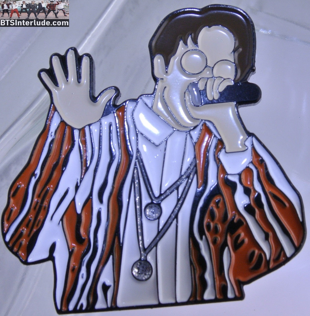 BTS PIN ENAMEL GUNMETAL J-HOPE JUNG HOSEOK 정호석 RED WHITE STRIPED JACKET GLASSES BADGE BUTTON
