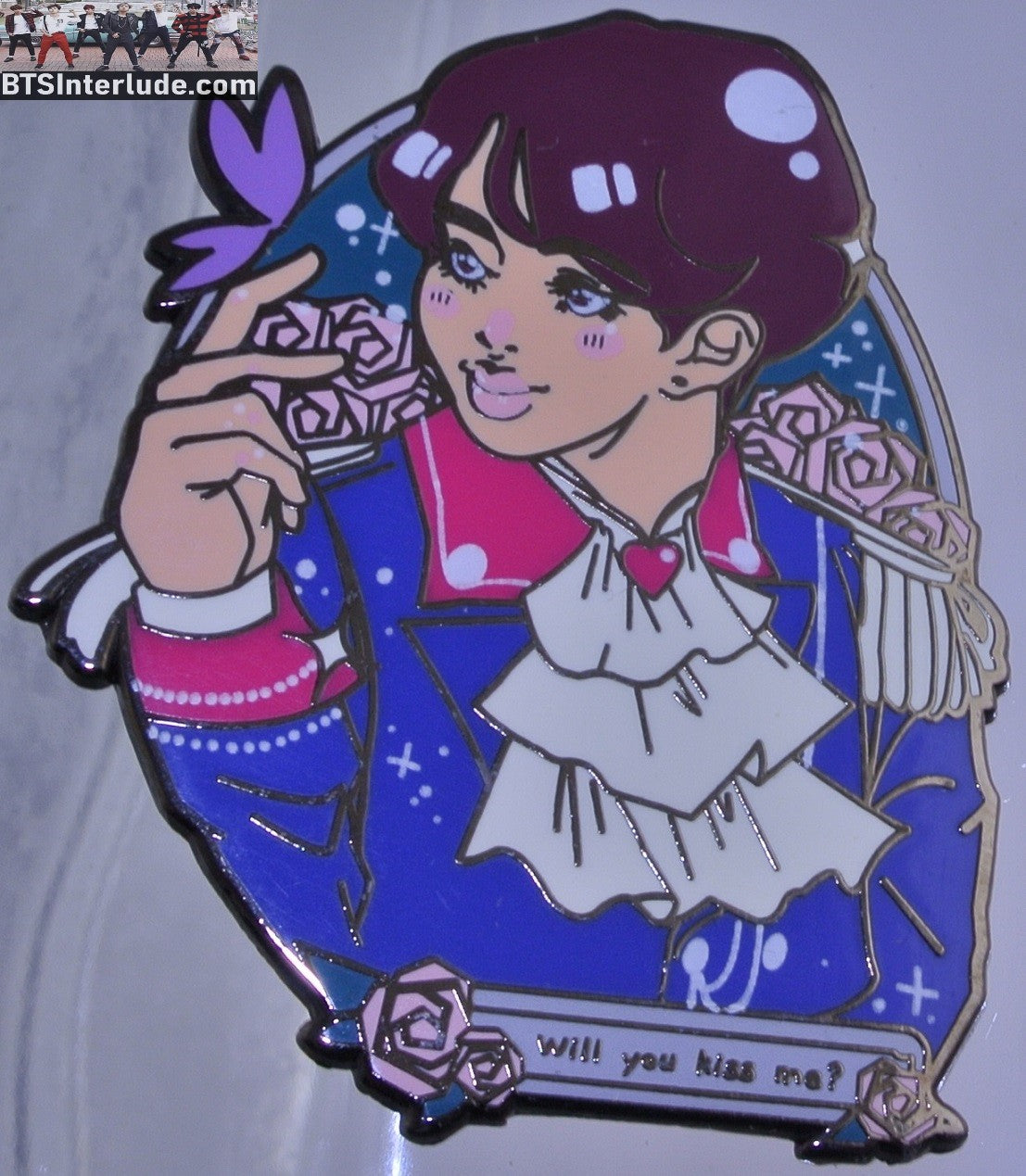 BTS PIN ENAMEL GUNMETAL PARK JIMIN 박지민 CHIBI PRINCE WILL YOU KISS ME BADGE BUTTON