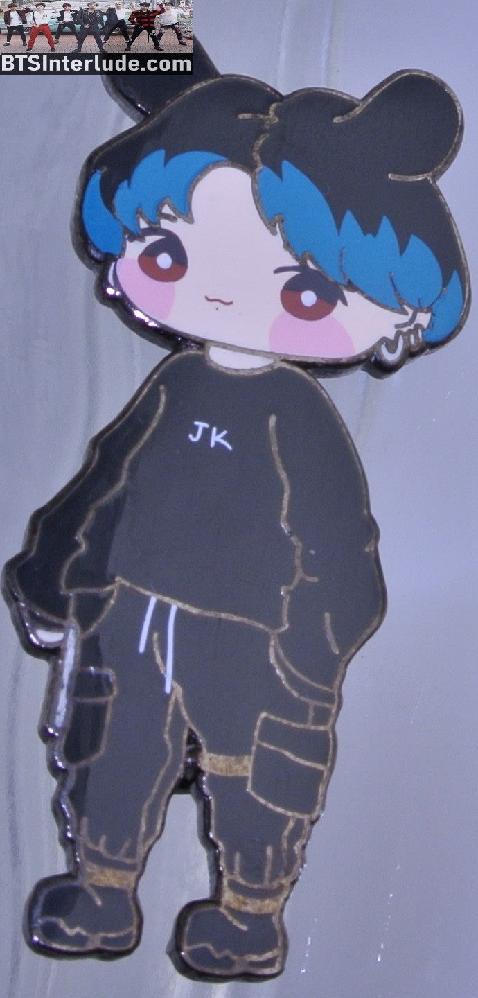 BTS PIN ENAMEL GUNMETAL JEON JUNGKOOK 전정국 EBOY BLACK JK SHIRT BLUE HAIR BEANIE QUAPHADOODLE PINS BADGE BUTTON