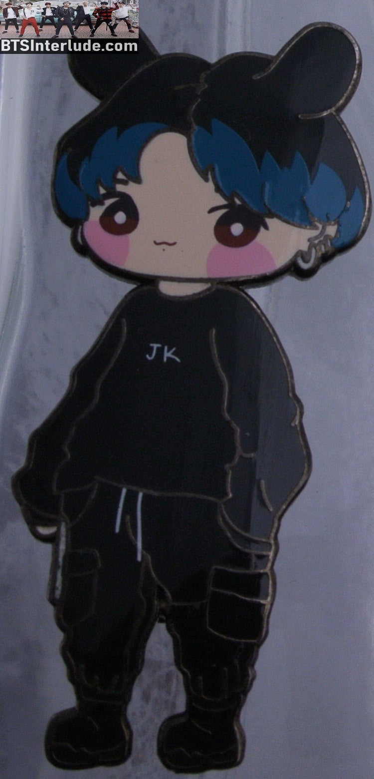 BTS PIN ENAMEL GUNMETAL JEON JUNGKOOK 전정국 EBOY BLACK JK SHIRT BLUE HAIR BEANIE QUAPHADOODLE PINS BADGE BUTTON