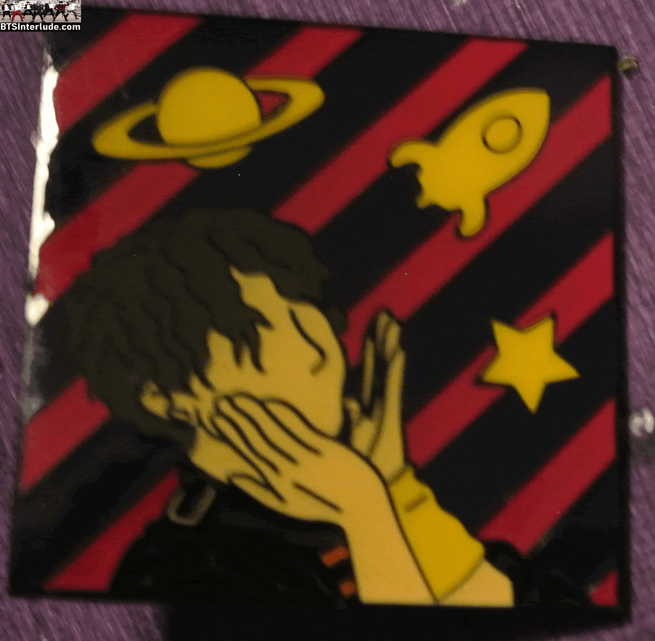 BTS PIN ENAMEL GUNMETAL JEON JUNGKOOK 전정국 RED NAVY BLUE STRIPES YELLOW ROCKET SHIPS BADGE BUTTON