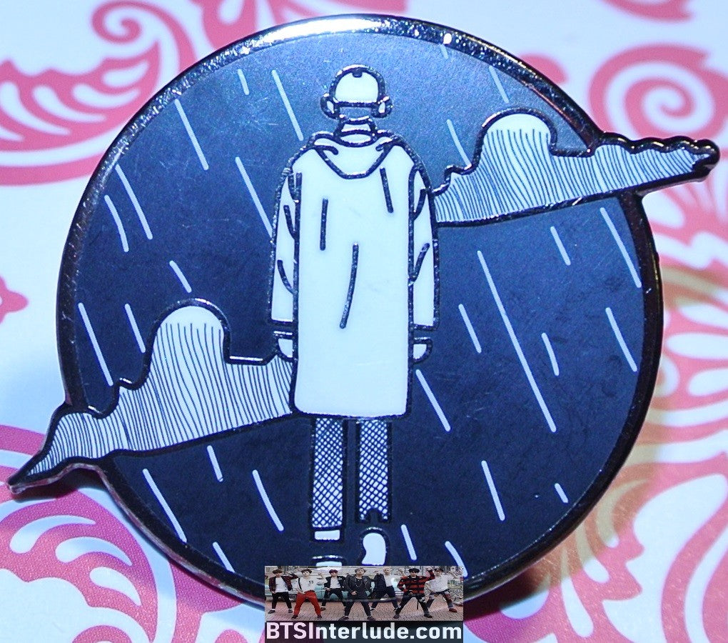BTS PIN ENAMEL GUNMETAL RM KIM NAMJOON 김남준 FOREVER RAIN WHITE RAINCOAT BADGE BUTTON