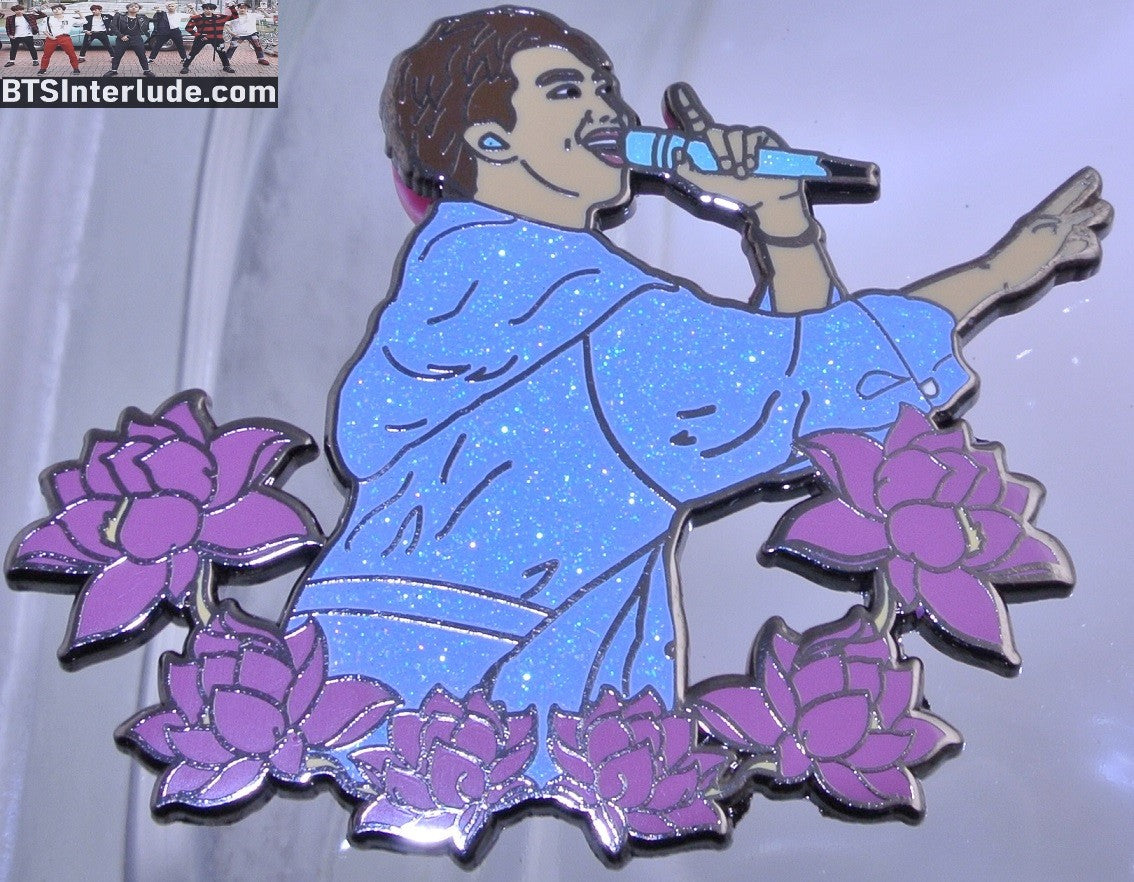 BTS PIN ENAMEL GUNMETAL RM KIM NAMJOON 김남준 BLUE GLITTER PURPLE FLOWERS BADGE BUTTON