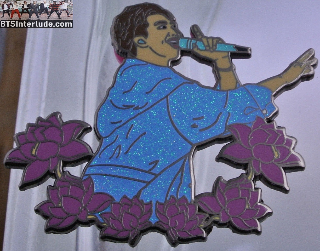 BTS PIN ENAMEL GUNMETAL RM KIM NAMJOON 김남준 BLUE GLITTER PURPLE FLOWERS BADGE BUTTON