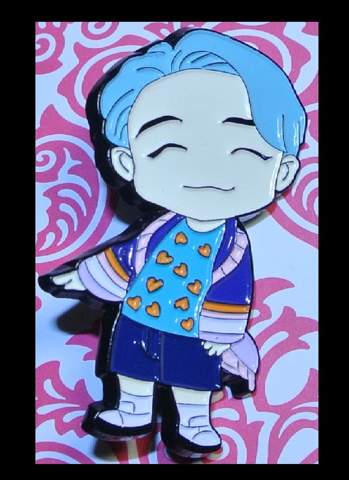 BTS PIN ENAMEL GUNMETAL RM KIM NAMJOON 김남준 BLUE HAIR IDOL TINY TAN SWEATER BADGE BUTTON