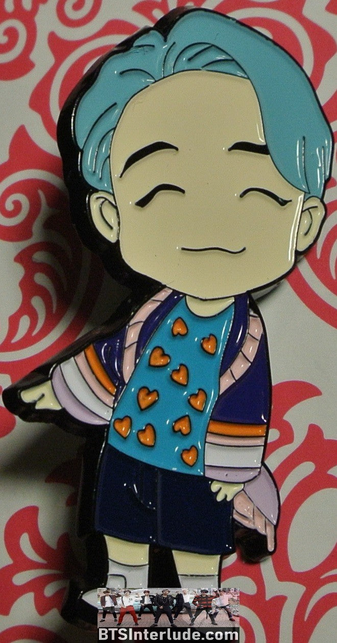 BTS PIN ENAMEL GUNMETAL RM KIM NAMJOON 김남준 BLUE HAIR IDOL TINY TAN SWEATER BADGE BUTTON