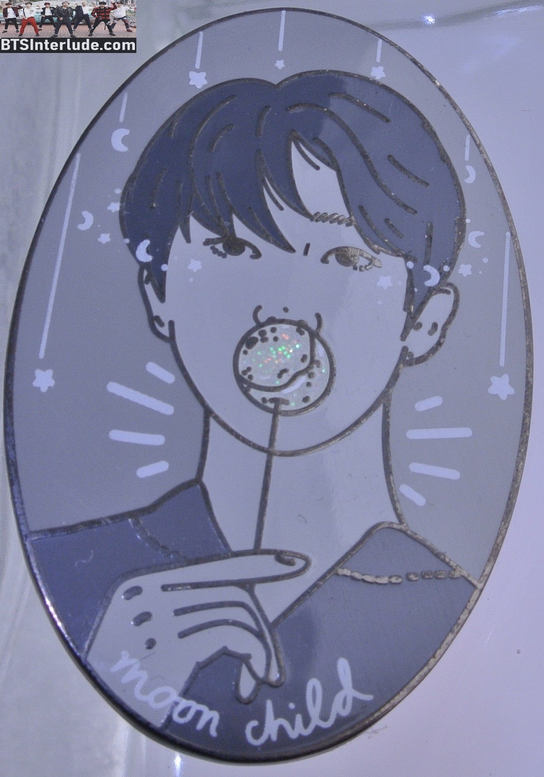 BTS PIN ENAMEL GUNMETAL RM KIM NAMJOON 김남준 MOON CHILD GREYSCALE OVAL LW PINS BADGE BUTTON