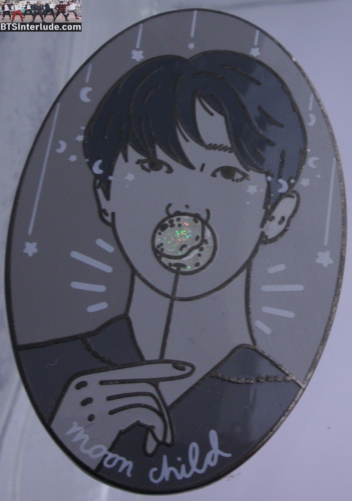 BTS PIN ENAMEL GUNMETAL RM KIM NAMJOON 김남준 MOON CHILD GREYSCALE OVAL LW PINS BADGE BUTTON
