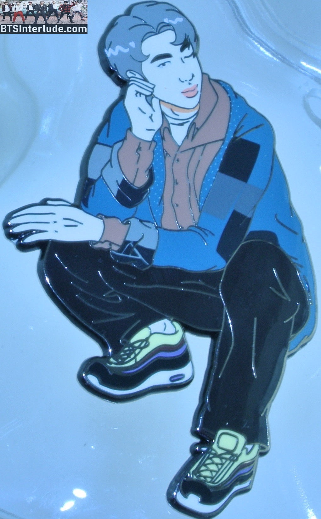 BTS PIN ENAMEL GUNMETAL RM KIM NAMJOON 김남준 BLUE CHECKED JACKET XL LOVE IS MUTUAL PINS BADGE BUTTON
