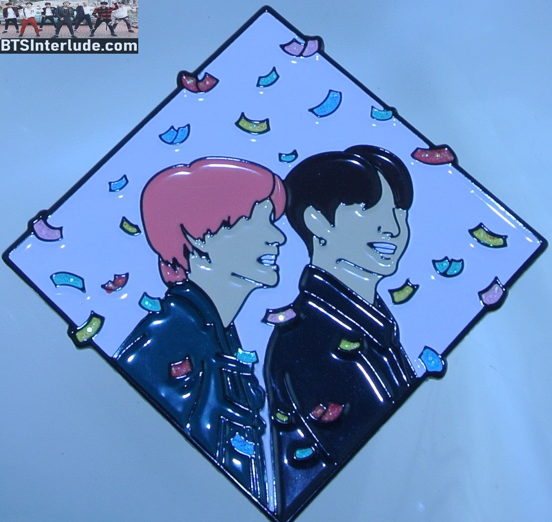 BTS PIN ENAMEL GUNMETAL SUB-UNIT JEON JUNGKOOK V KIM TAEHYUNG SUB-UNIT CONFETTI PIED PIPER PINS BADGE BUTTON