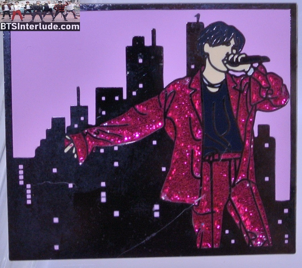 BTS PIN ENAMEL GUNMETAL SUGA MIN YOONGI 민윤기 SEESAW RED GLITTER CITYSCAPE BADGE BUTTON